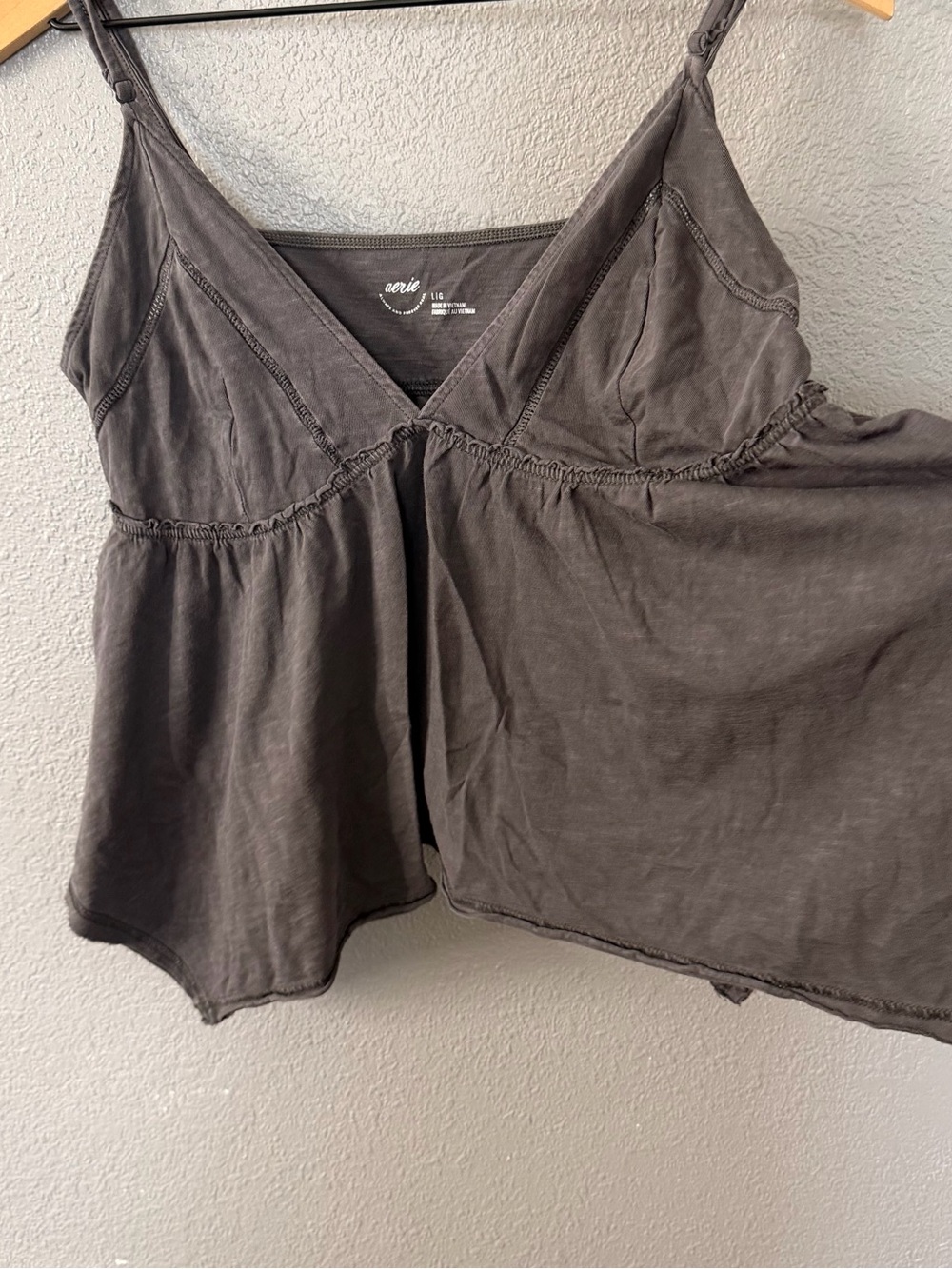 aerie Charcoal Gray Spaghetti Strap V-Neck Tank Top - Picture 2 of 7